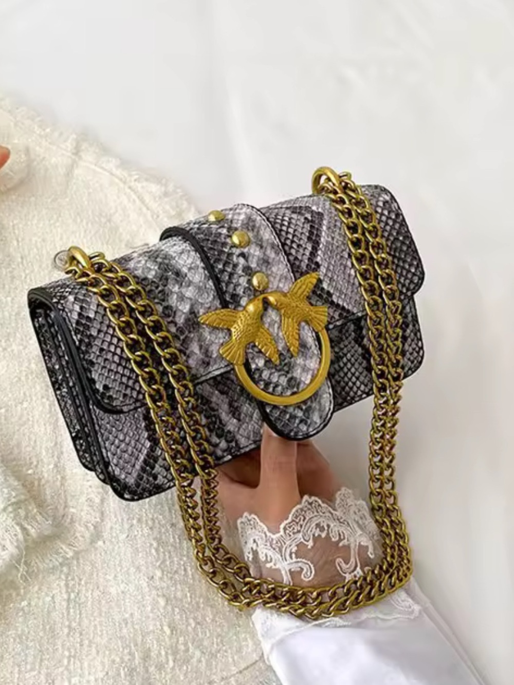 Nordstrom Gray Python-Print Crossbody with Gold Hardware - Picture 3 of 5